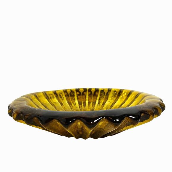 Blenko Wayne Husted Heavy Hand-Blown Amber Art Glass MCM Low Profile 6112-S Bowl - Picture 4 of 5